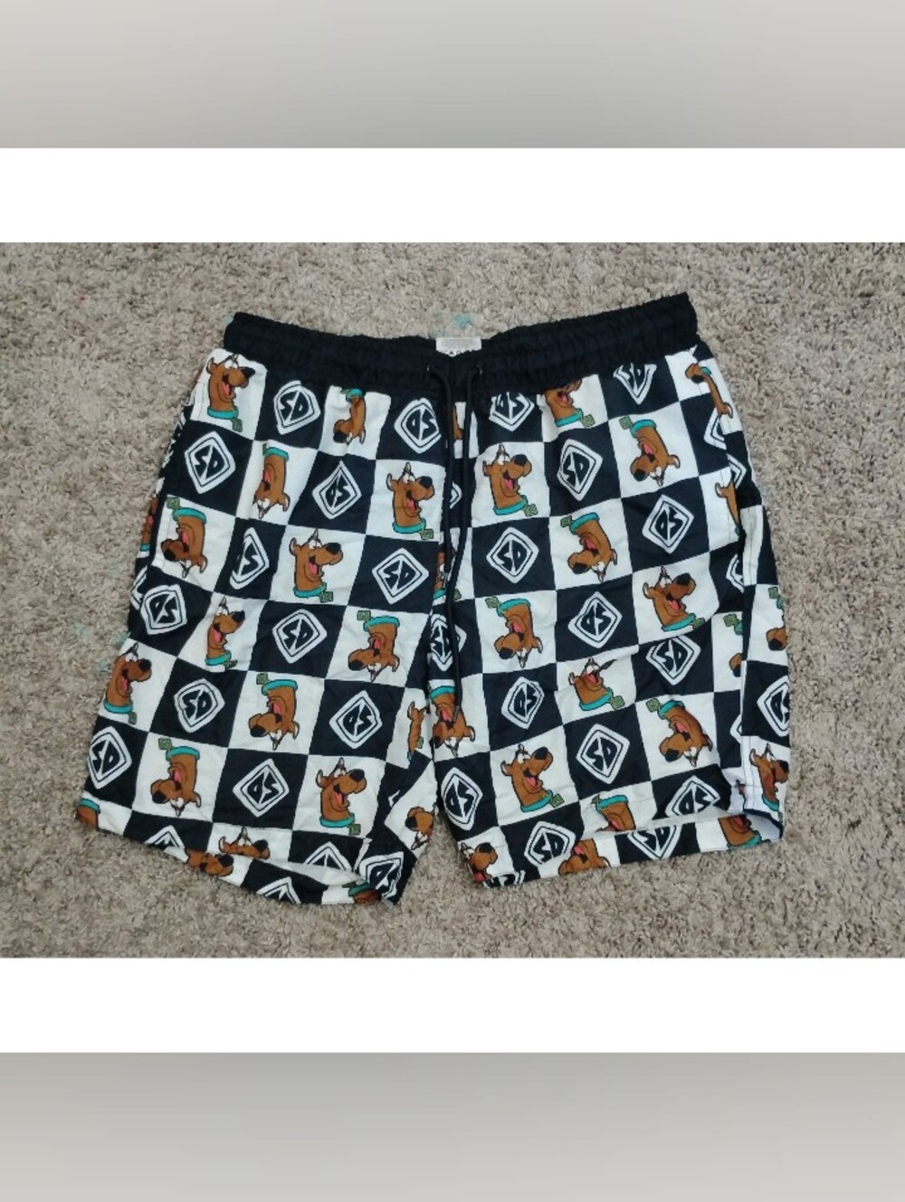 Official Scooby-Doo Mens Checkerboard Graphic Swim Trunks